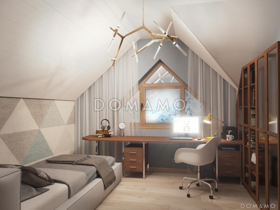 Интерьер комнаты на мансарде