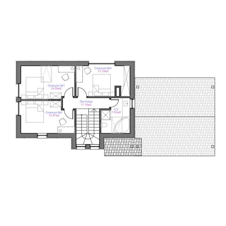 Пример планировки дома 120м² - второй этаж