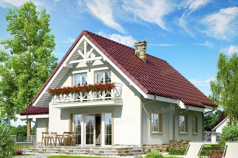Проект дома 177 м2 из газобетона с мансардой, гаражом, балконом и террасой - DTN100098