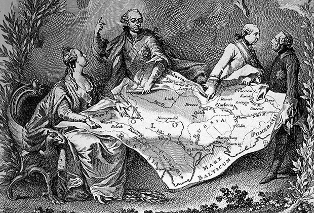 Первый раздел Польши: территориальные споры между Екатериной Великой (Российская империя), Иосифом II (Австрия) и Фредериком Великим (Пруссия)