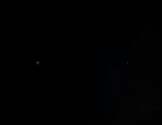 Гипотетический фотон, скитающийся от Земли до Луны. Все пропорции соблюдены.