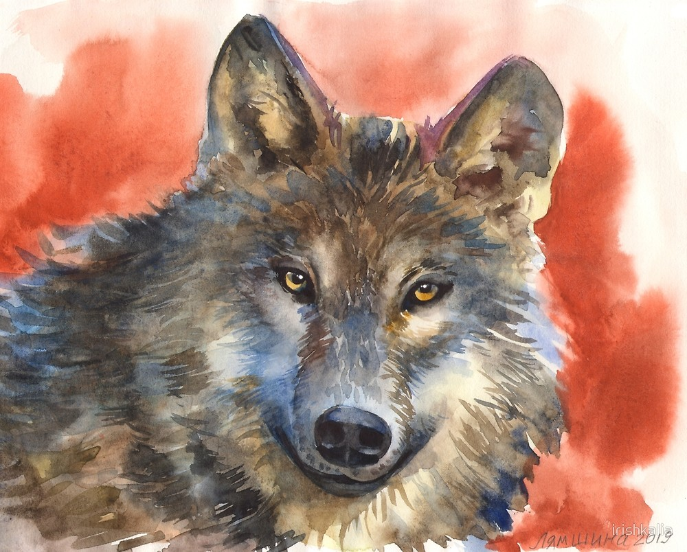 Лямшина И. "Серый волк". 2019 г. Бумага, акварель.