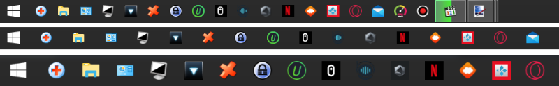 Сверху вниз: Taskbar Tweaker, компактная панель задач Windows 10 и стандартная панель.
