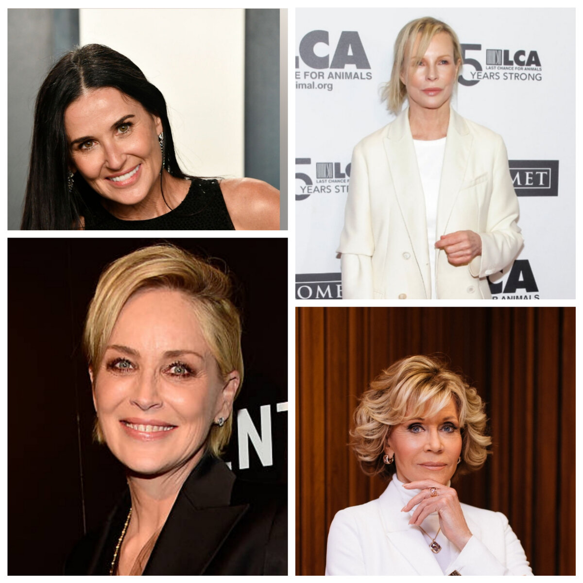 Американские актрисы звёздного Голливуда: Деми Мур, Ким Бейсинджер, Шэрон Стоун, Джейн Фонда. Нестареющая красота.