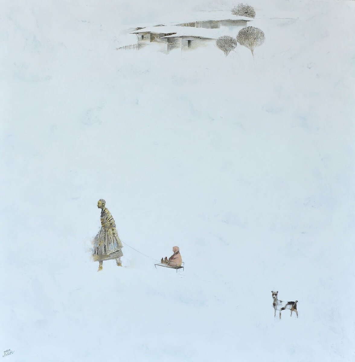 Бобур Исмаилов. Папа. Первый снег. (холст, масло)