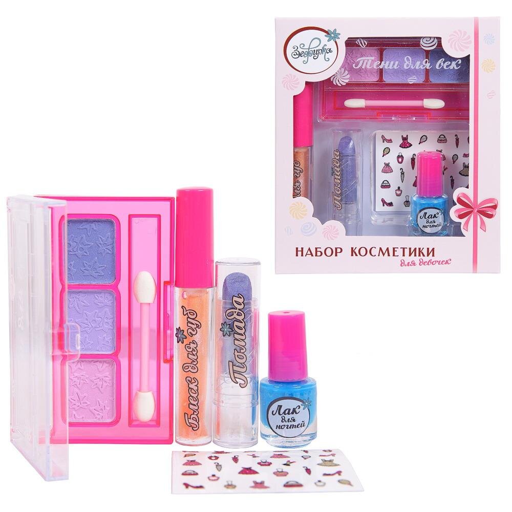 K-0013-3 Зефирка "Будь ярче!" Набор декоративной косметики для девочек "Пина-колада", с лаком для ногтей, блеском для губ, помадой и тенями для век.
