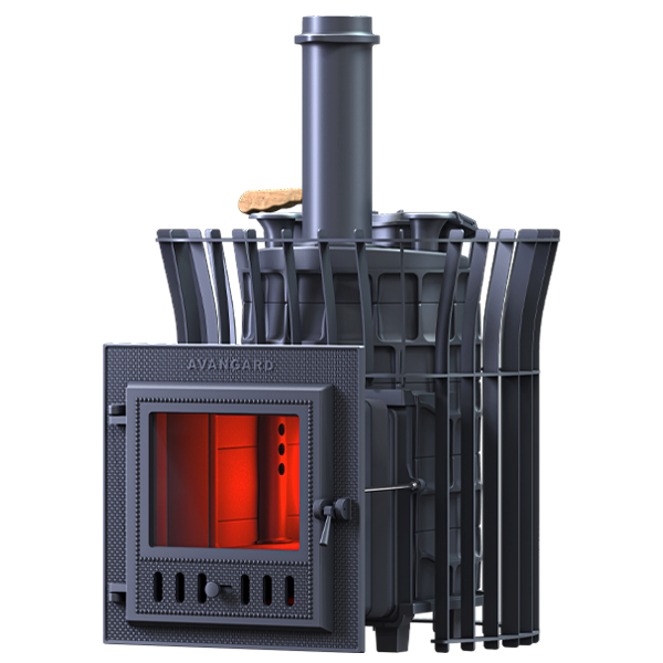 Чугунная банная печь Технолит «AVANGARD ЗК 24 (М) Ураган в сетке Тюльпан»