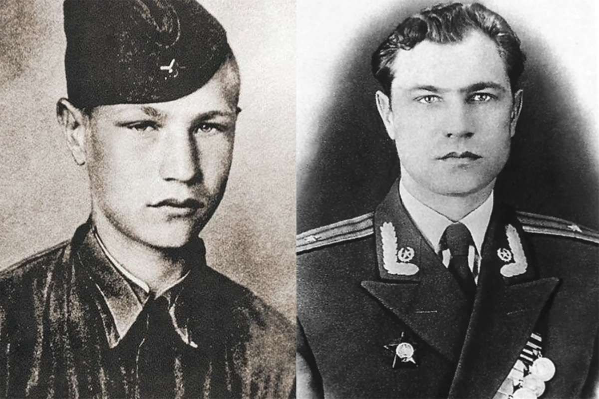 17-летний доброволец Язов вначале войны (слева) и майор Дмитрий Тимофеевич Язов после войны (справа)