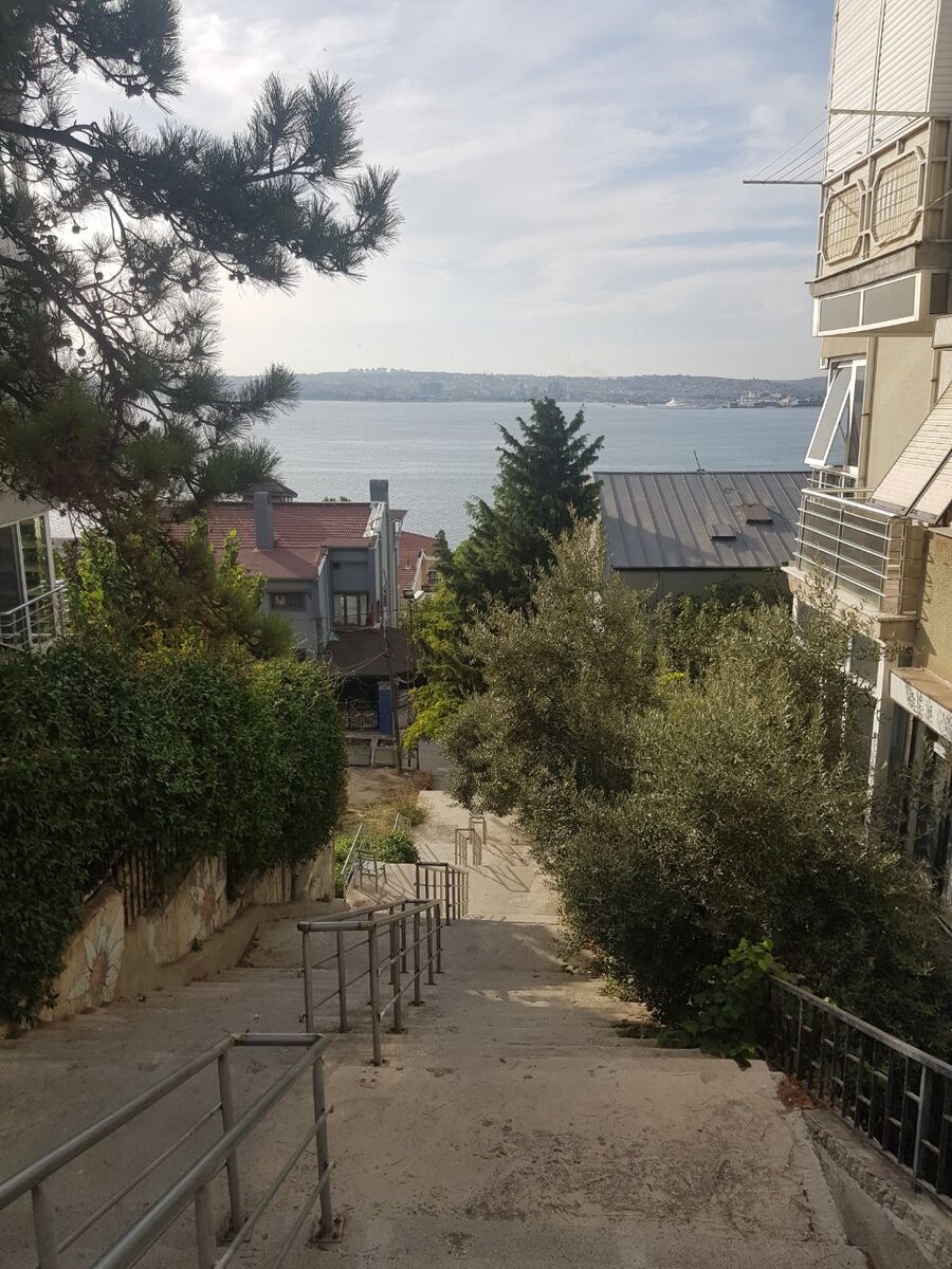 Сначала идешь вдоль дороги, а потом можно спуститься по лестнице сквозь такой вот квартальчик.