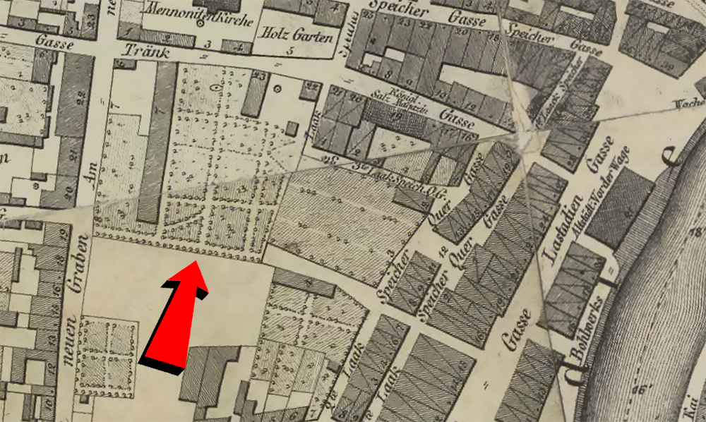 Расположение сада на карте Кёнигсберга. 