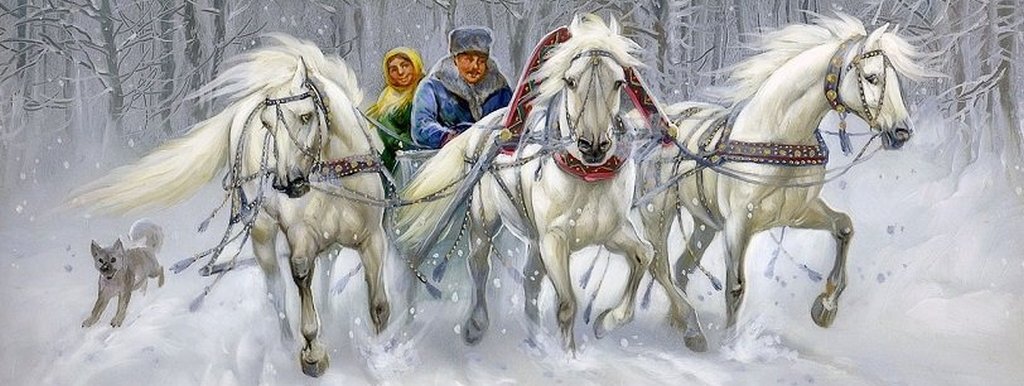 Зимняя тройка Васнецов. Федоскино тройка лошадей. Федоскинская живопись кони. Тройка лошадей.
