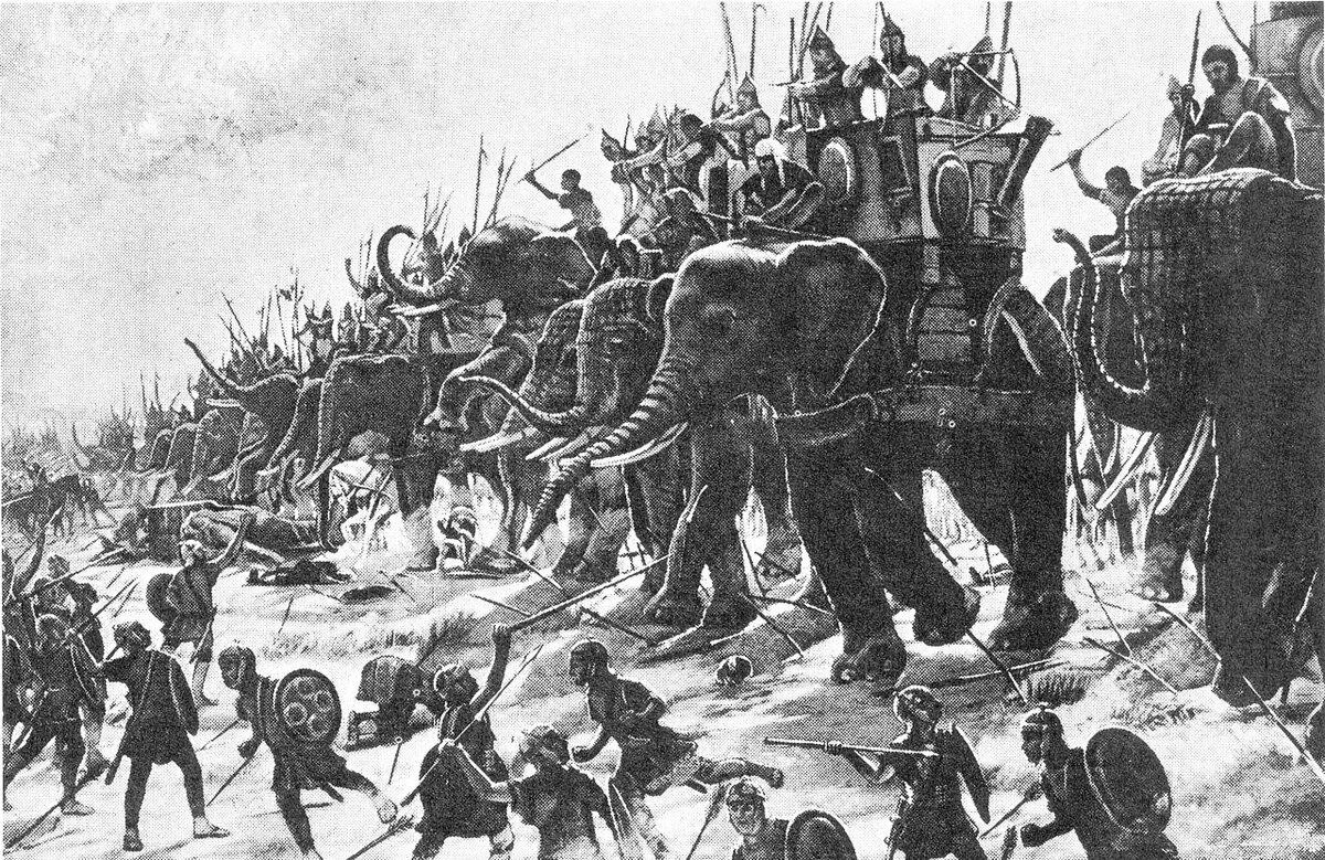 Карфагенские боевые слоны в битве при Заме. Анри Мотт, 1890 г.