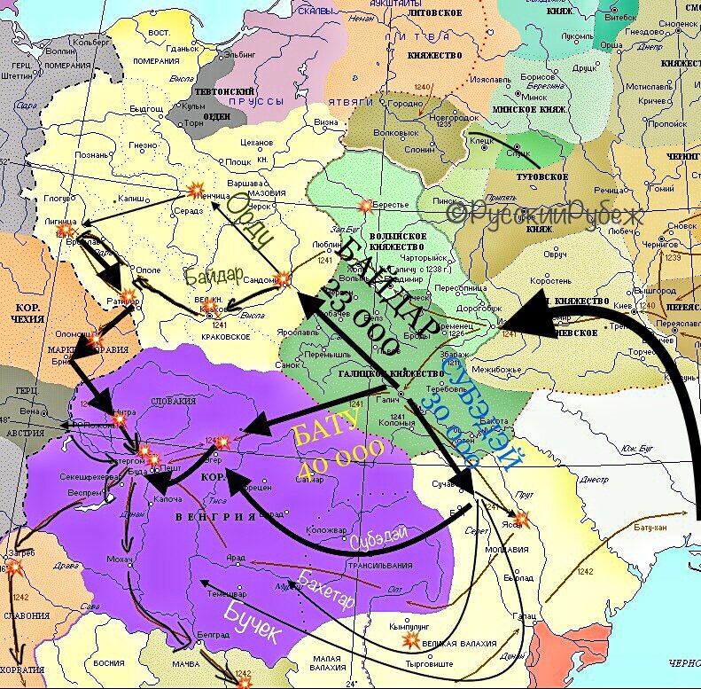 Вторжение. Три направления удара. полководцы монгол. места сражений (кликабельно)