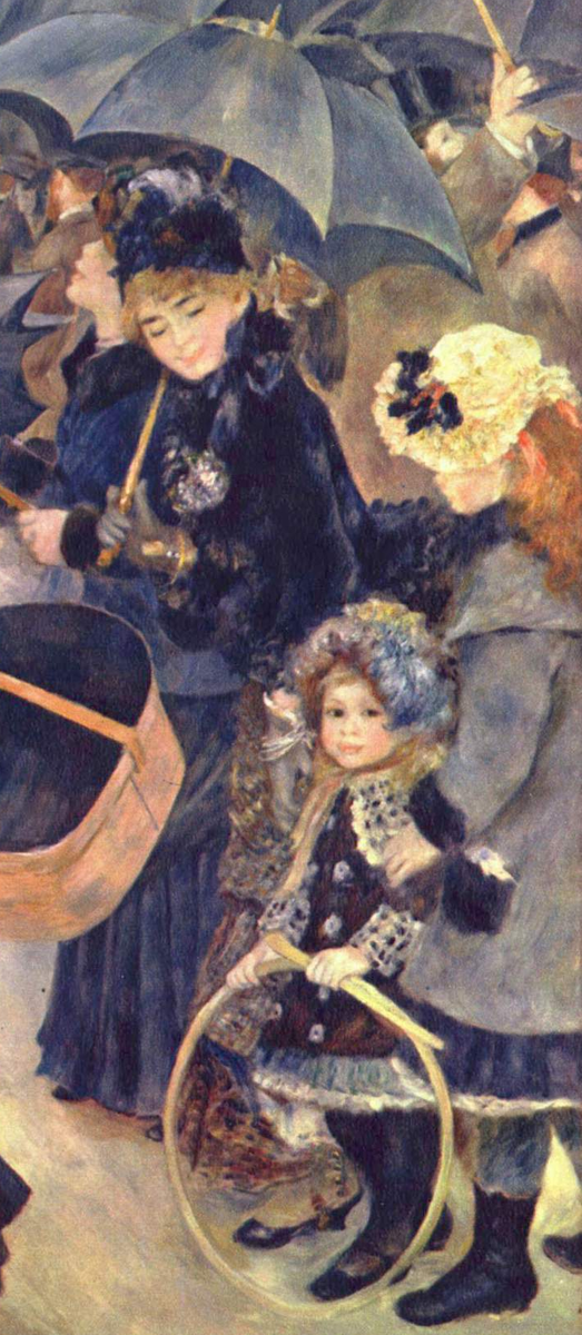 Пример импрессионистической манеры живописи в творчестве Ренуара. "Зонтики". Фрагмент.