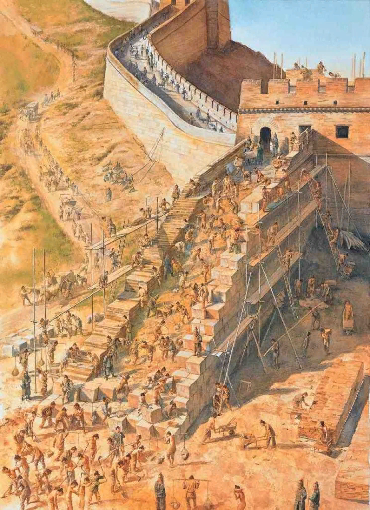 История китайской стены. Постройка Великой китайской стены. Великая китайская стена Династия Цинь. Строится Великая китайская стена. Начало строительства Великой китайской стены