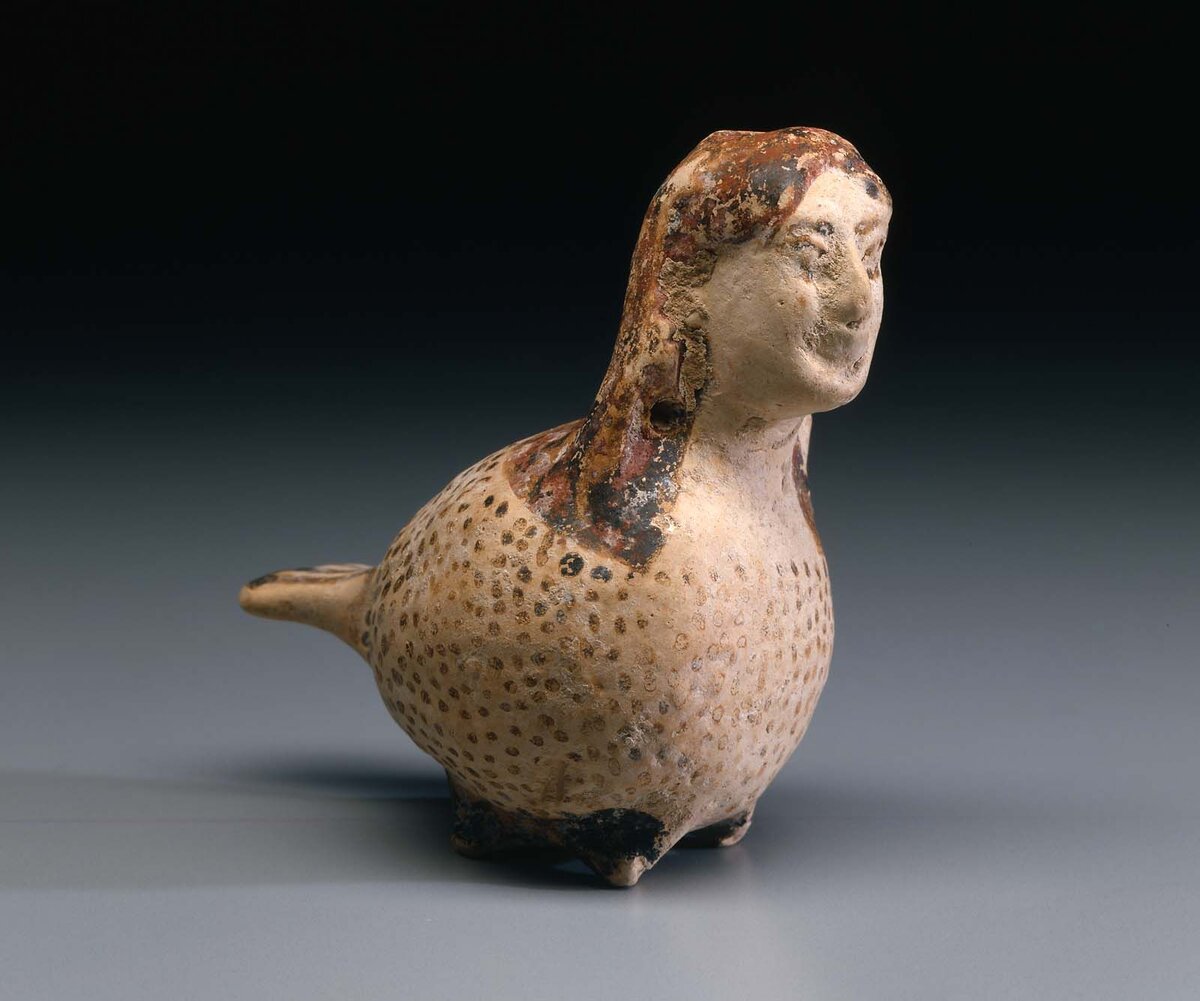 Греческий терракотовый флакон духов в форме сирены, около 570 года до н. э.