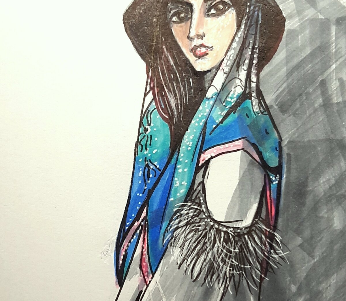 Скетч модели в платке Прима