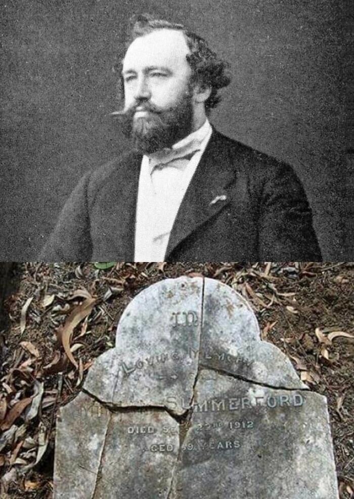Уолтер Саммерфорд и его надгробная плита.
