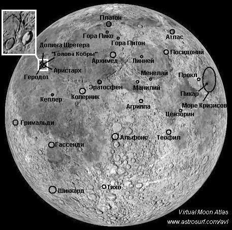 Карта поверхности луны с названиями