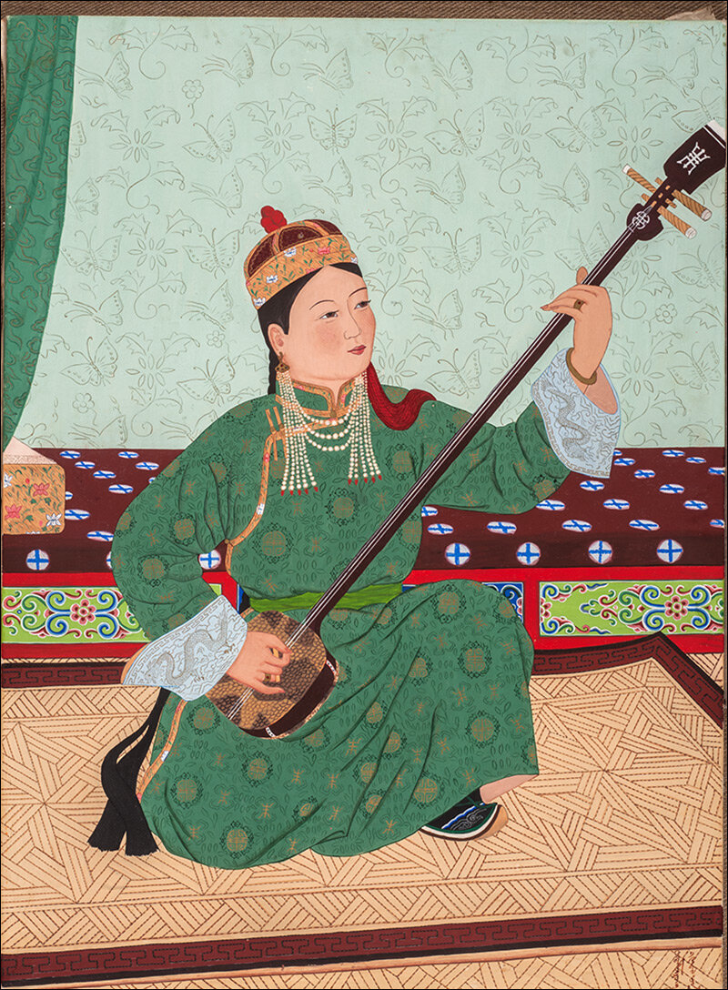 У.Ядамсурэн. Исполнительница на шанзе. Монголия, 1959 г. Бумага, гуашь. Изображение предоставлено Государственным музеем Востока.
