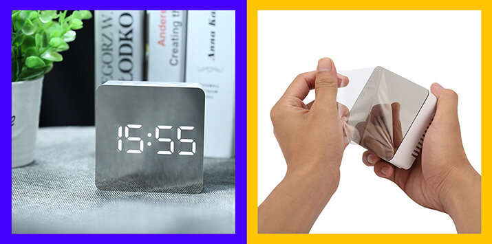 Светодиодный будильник с зеркальной поверхностью и крупными цифрами