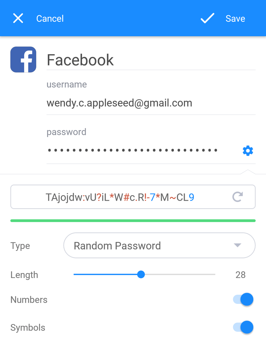 Генератор пароля 1Password на Андроиде