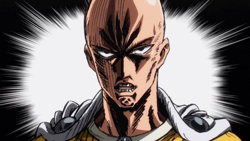 кадр из аниме "Onepunchman", где главный герой рассказывает о своей тренировке.