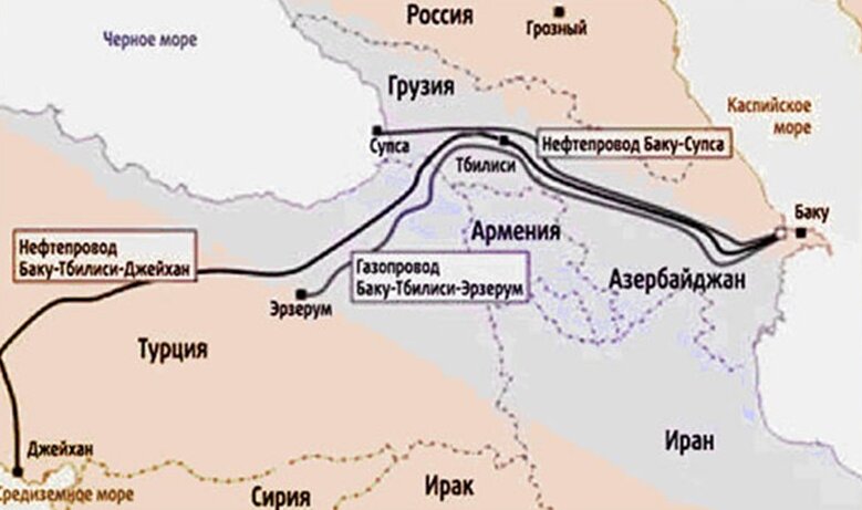 карта нефтепроводов и газопровода из Азербайджана в обход России