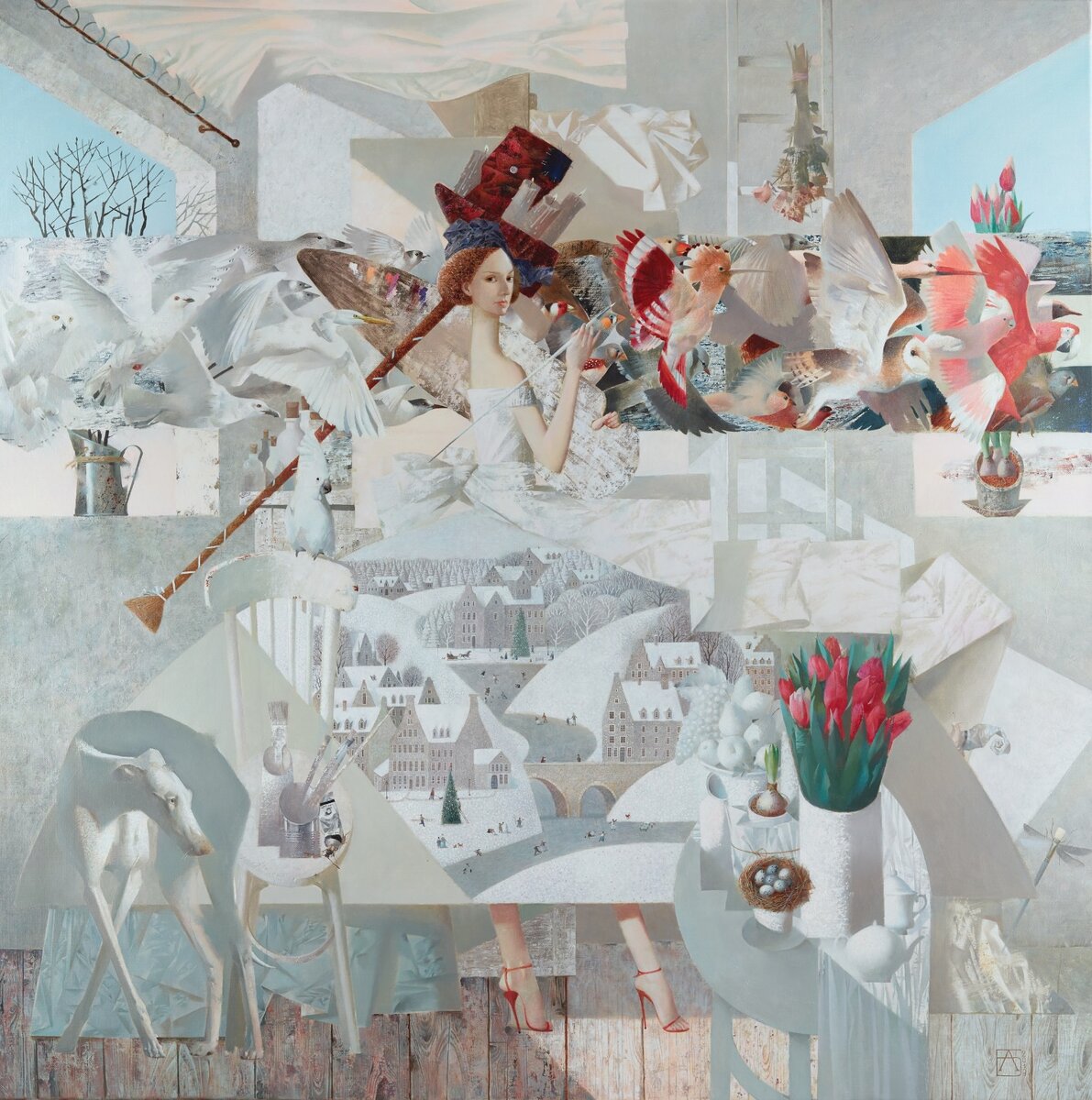 "Весенние птицы", 130x130см., худ. Анна Березовская 