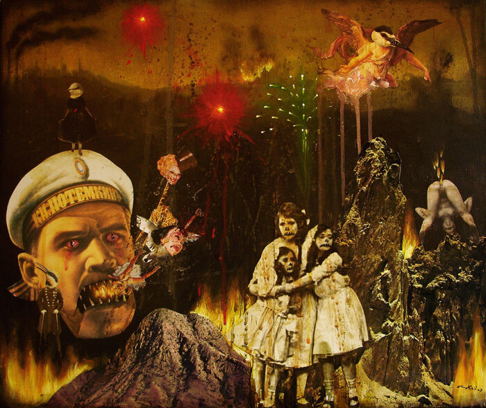 Картина "Голос отцов". Как Вы можете видеть, в творчестве Мии можно встретить отсылки и к советской культуре (источник: https://miamakila.com/)