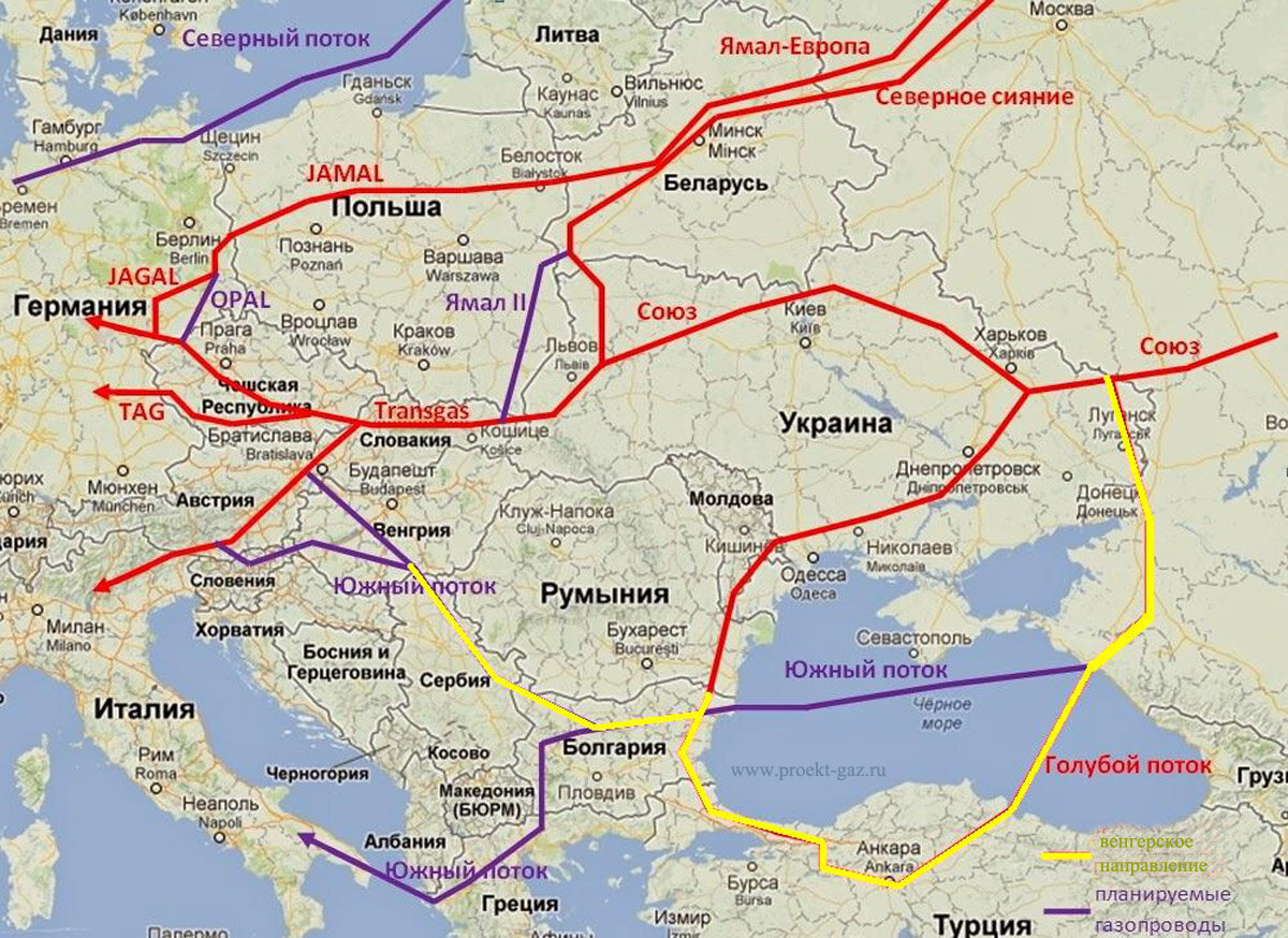 Трубопроводы газовые Европа схема
