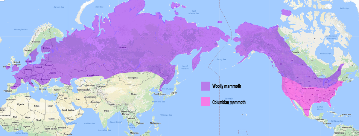Карта обитания мамонтов