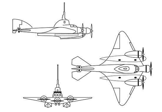 Чертеж летающей подводной лодки Ушакова
