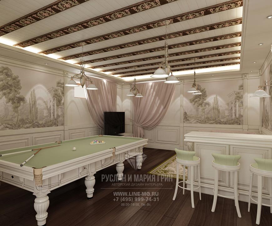 На фото: Дизайн бильярдной в доме в Барвихе