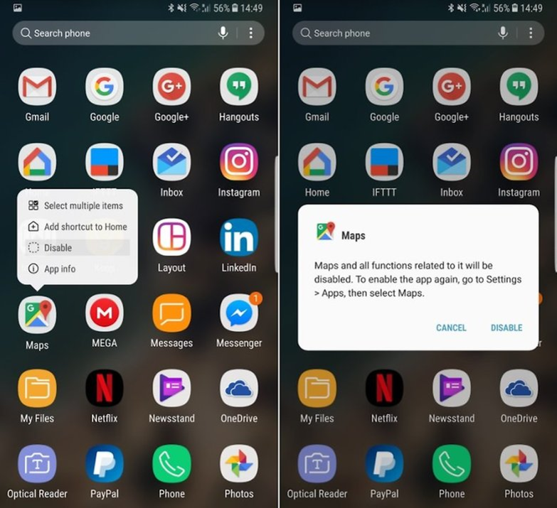 Delete or disable apps on android