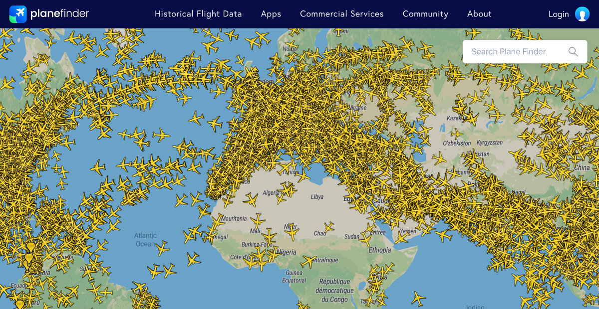 Больше 10 тысяч самолетов одновременно в воздухе, planefinder.net