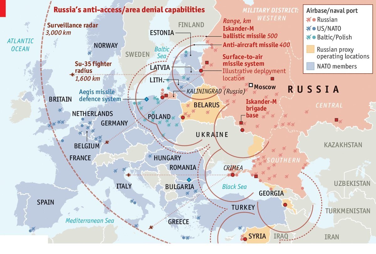 Западные территории РФ прикрытые A2AD