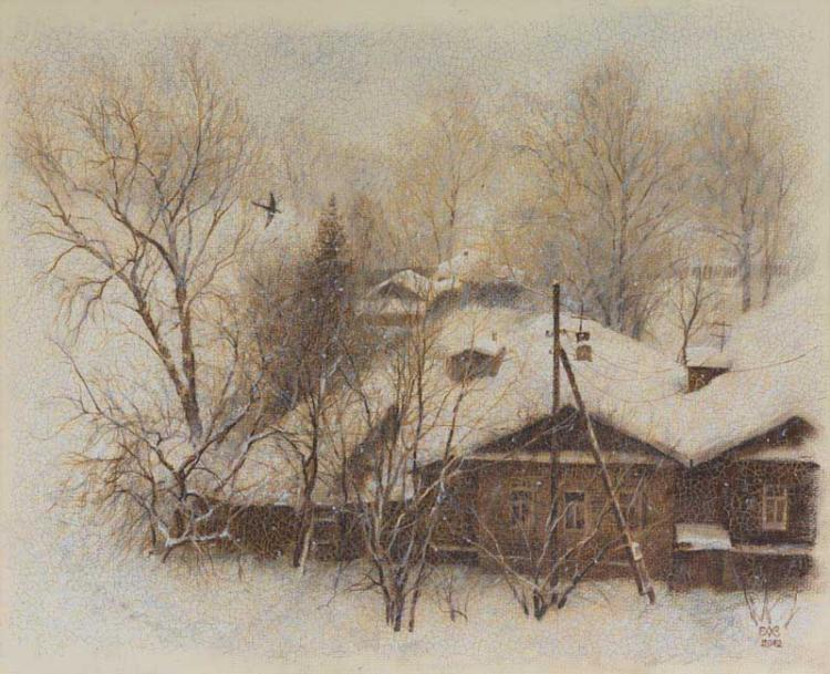 А.В. Ефремов. Сорока Брейгеля. Екатеринбург. 2012 г. Бумага, акварельный карандаш, пастель. 40 x 50 см. Екатеринбургский музей изобразительных искусств