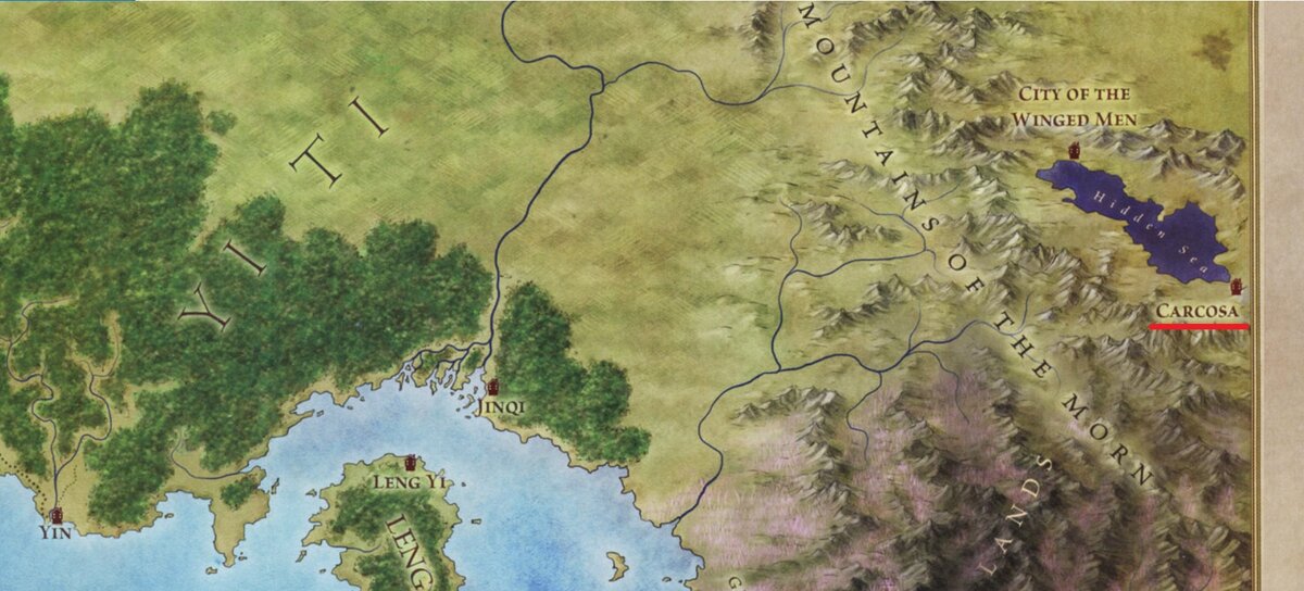 Скриншот из атласа "Земли Льда и Пламени". Граница карты прямо рядом с Каркосой.