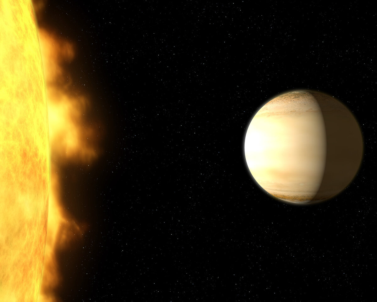 ХУДОЖЕСТВЕННОЕ ПРЕДСТАВЛЕНИЕ WASP-39B. CREDITS: NASA, ESA, AND G. BACON (STSCI) 
