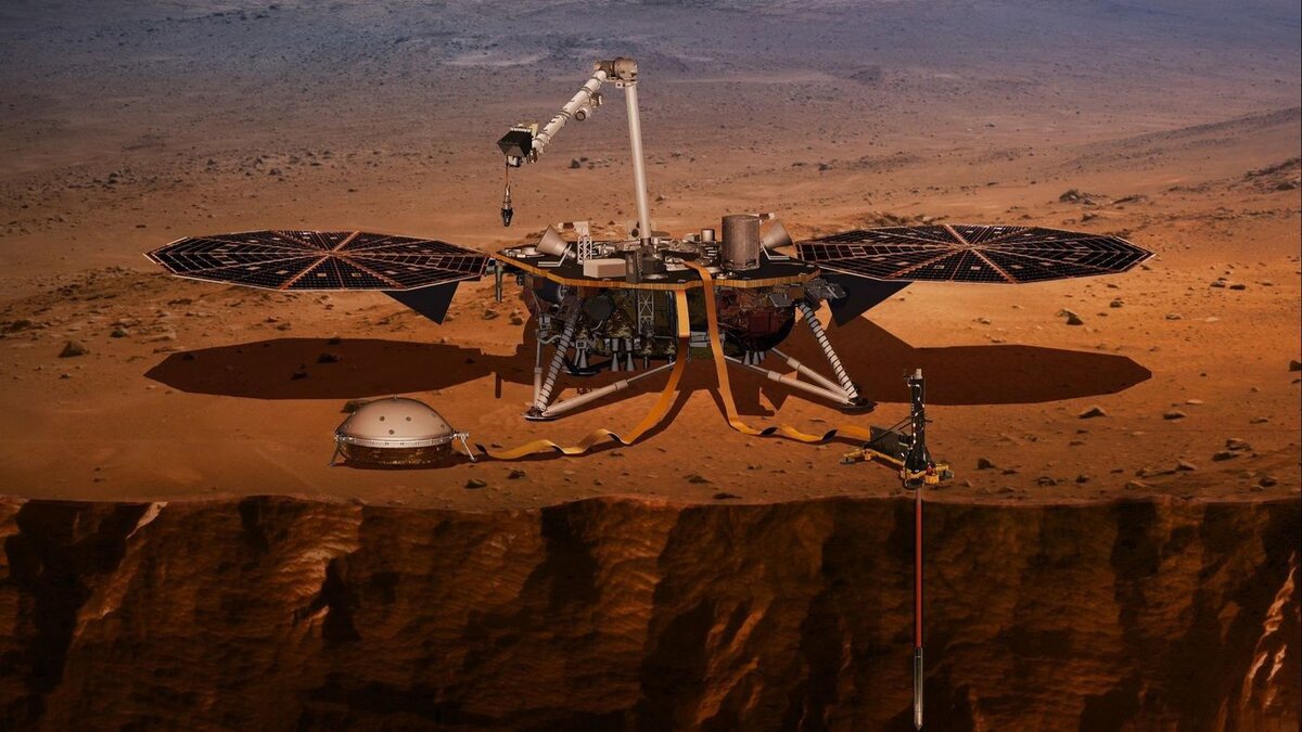 InSight на Красной планете. Иллюстрация: NASA/JPL.