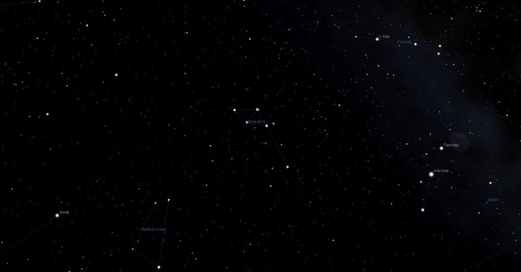 Созвездие Дельфин, вид в программу планетарий Stellarium