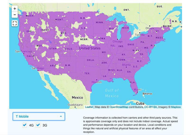                              Покрытие T-Mobile в США