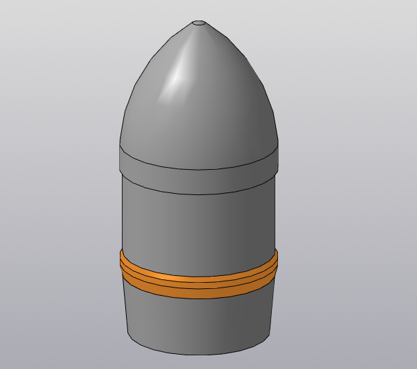 На упрощенной 3D модели ведущий поясок окрашен в цвет меди