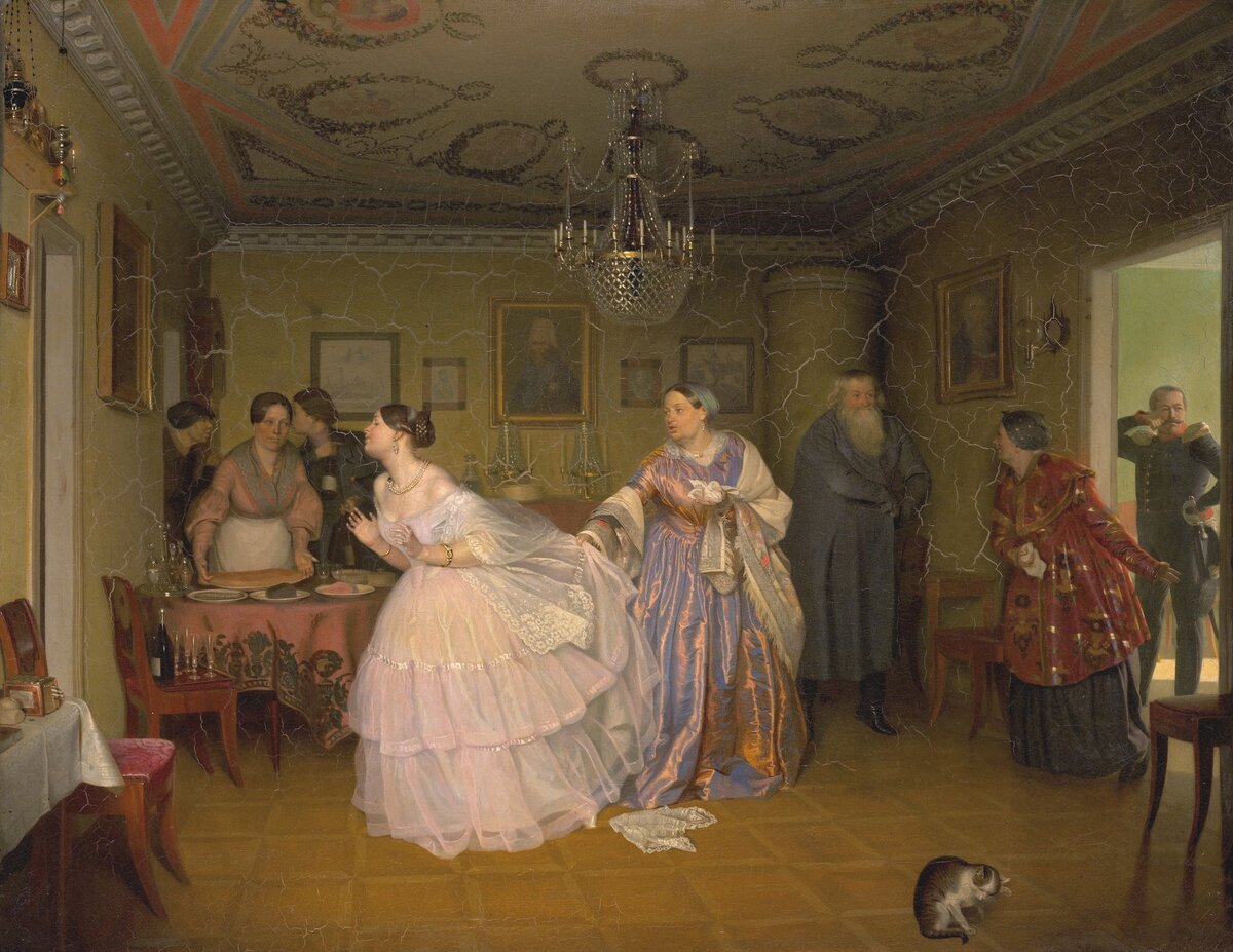 Павел Федотов. Сватовство майора. 58.7 х 75.4 см, холст, масло. 1848. Третьяковская галерея, Москва