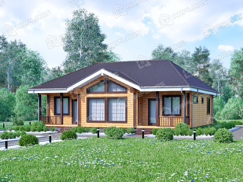 Фото 2 одноэтажного дома из бруса с 3 спальнями. Источник arplans.ru Проект ДС-156