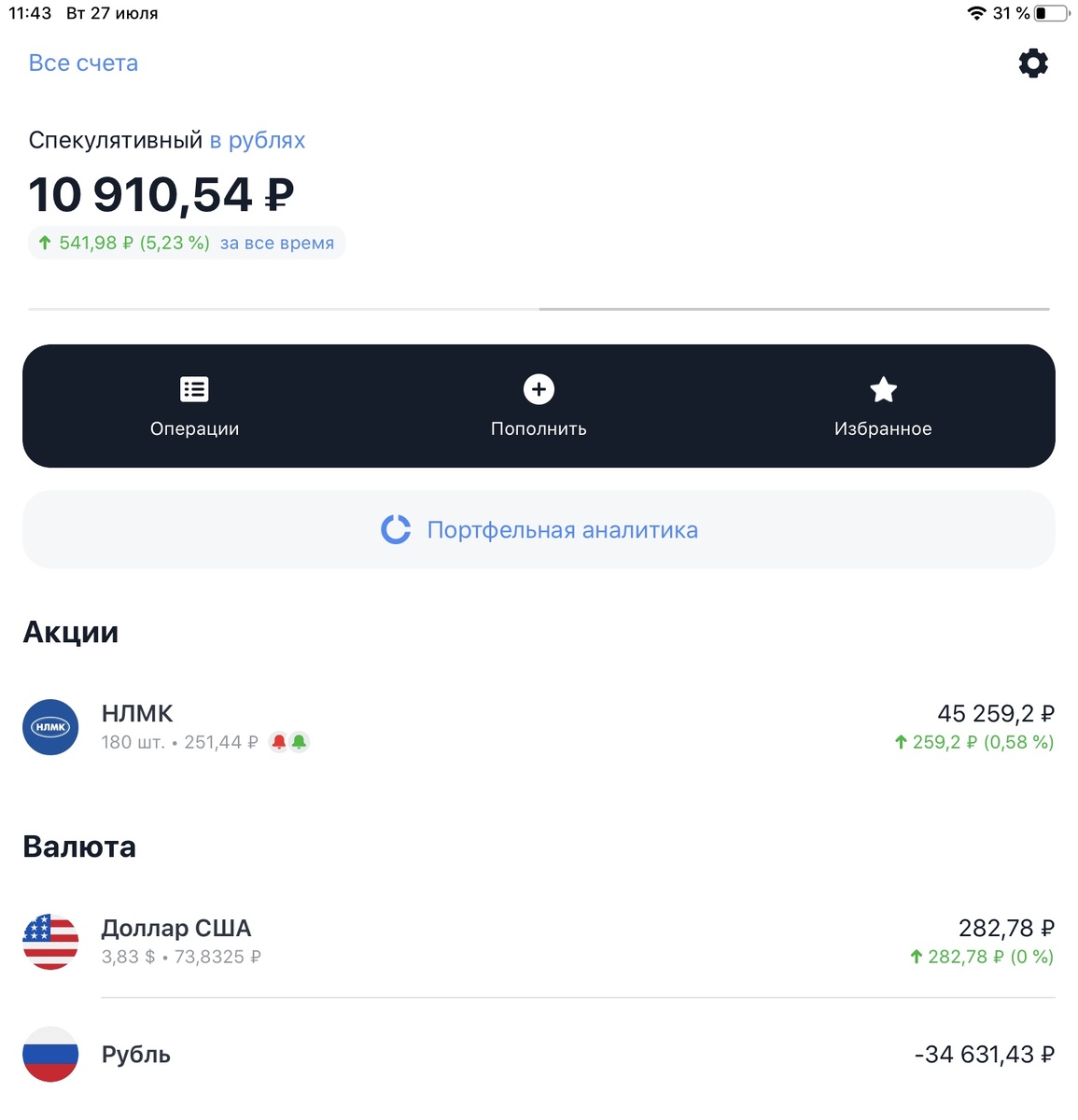 В портфеле есть только акции НЛМК