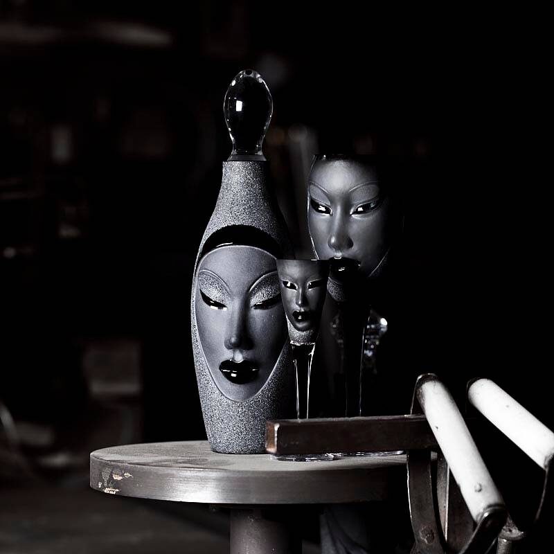 Хрустальный графин Electra с рюмкой и бокалом из черного хрусталя