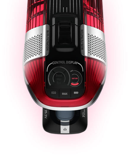 Остаток заряда батареи отображается на контрольном дисплее. Вы всегда будете знать, сколько времени осталось на уборку