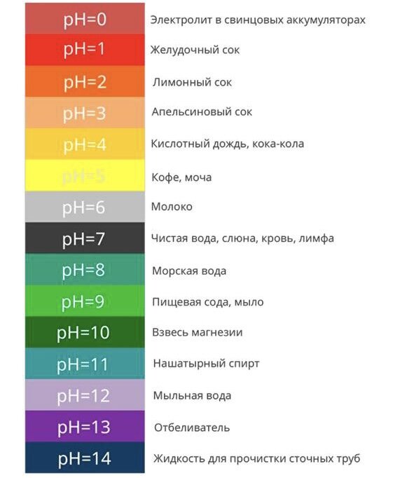 Уровень pH в разных жидкостях